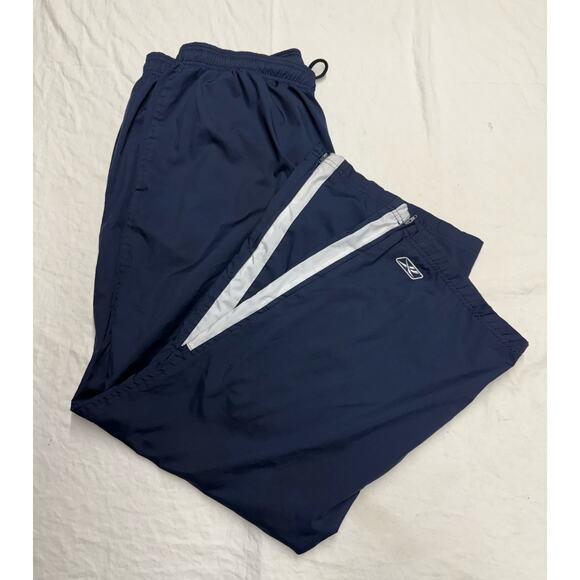 Vintage Reebok Windbreaker Track Pants Baggy Size XXL Lined Inside Navy Blue - Picture 1 of 14